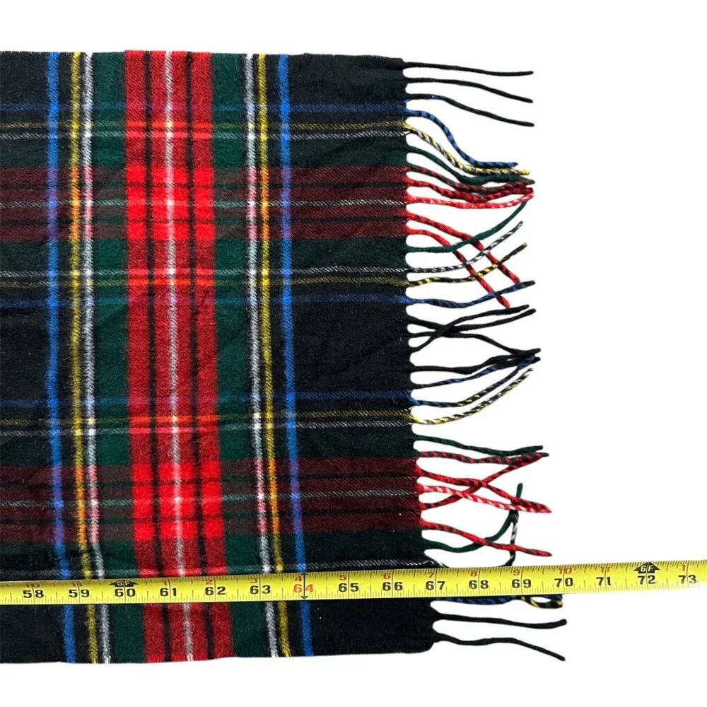 Plaid Scarf V Fraas Cashmink Germany Acrylic Black Red Fringe Unisex Retro - Picture 5 of 5